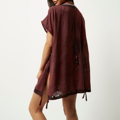 brown fringed cover-up kaftan